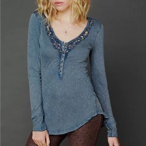 Free People Charcoal Long Sleeve Top